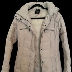 Zara down jacket with detachable hoodie, cream color